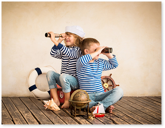 Kids looking through telescope